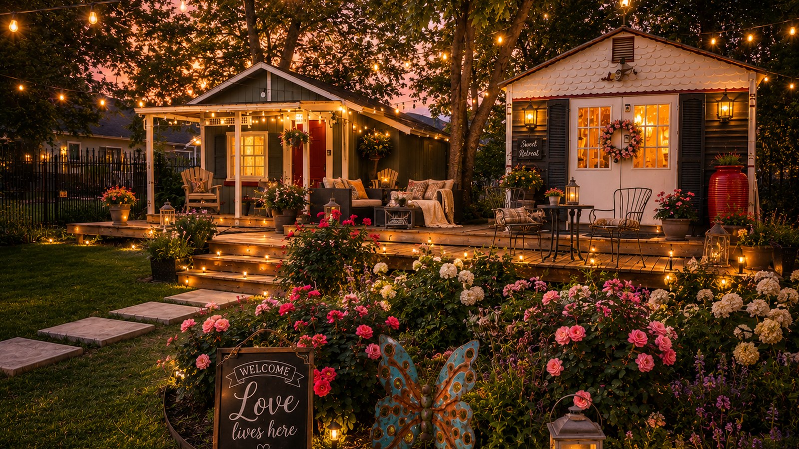 Romantic cottage garden at Four Winds in Bonham Texas