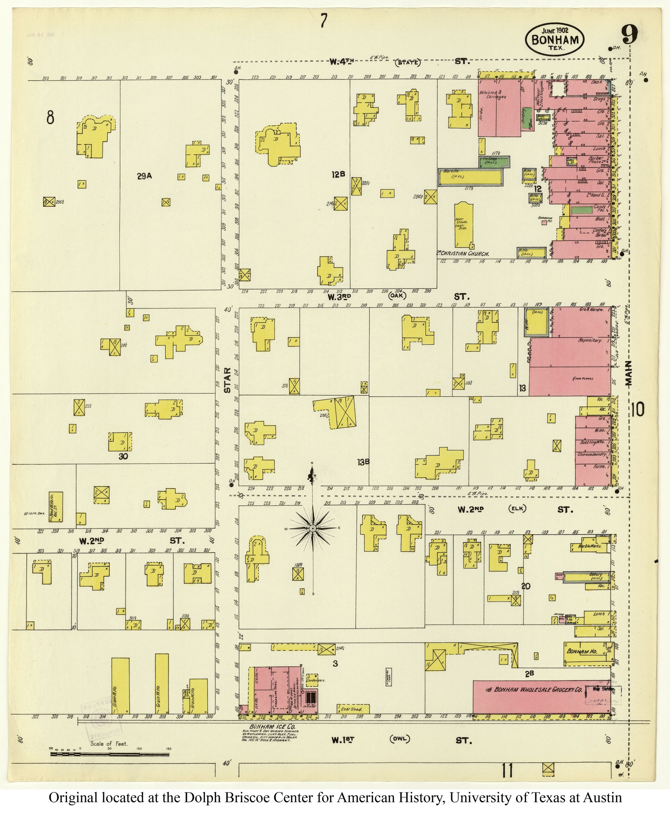 1902 Sanborn map evidence for historic Bonham Texas